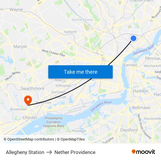 Allegheny Station to Nether Providence map