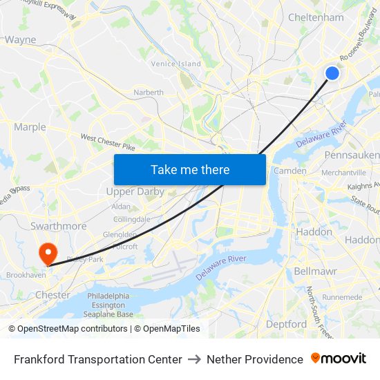 Frankford Transportation Center to Nether Providence map