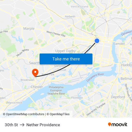 30th St to Nether Providence map