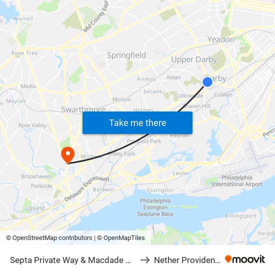 Septa Private Way & Macdade Blvd to Nether Providence map