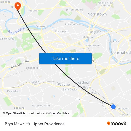 Bryn Mawr to Upper Providence map