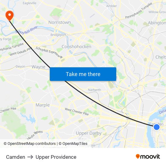 Camden to Upper Providence map