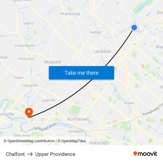 Chalfont to Upper Providence map