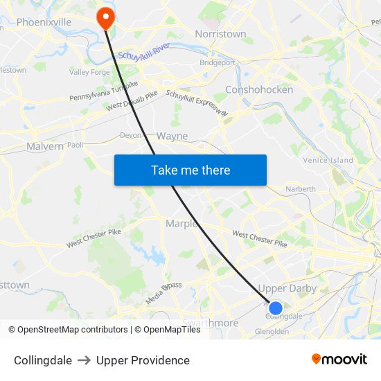 Collingdale to Upper Providence map