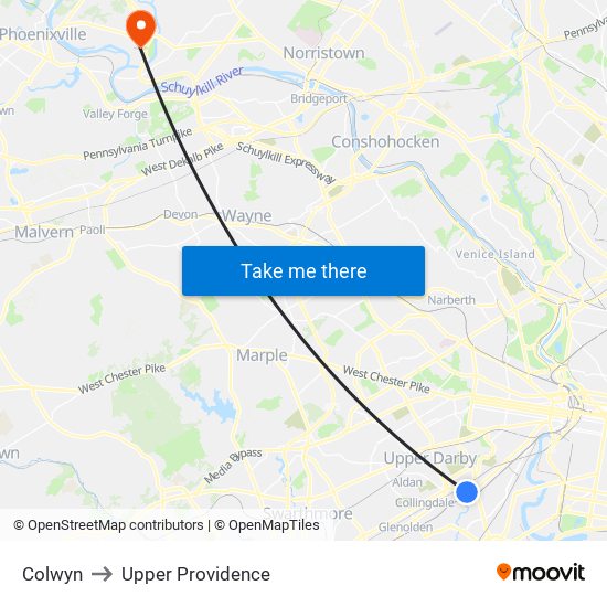 Colwyn to Upper Providence map