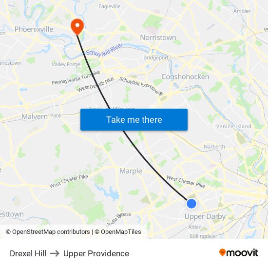 Drexel Hill to Upper Providence map