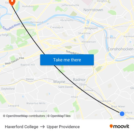 Haverford College to Upper Providence map