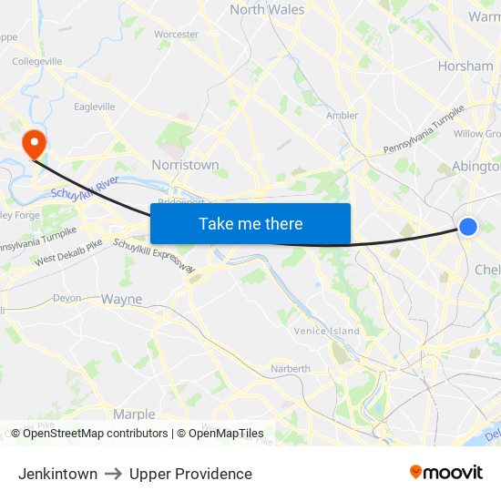 Jenkintown to Upper Providence map