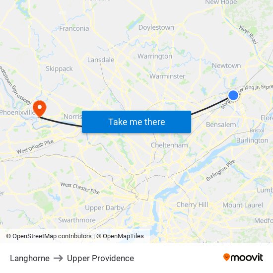 Langhorne to Upper Providence map