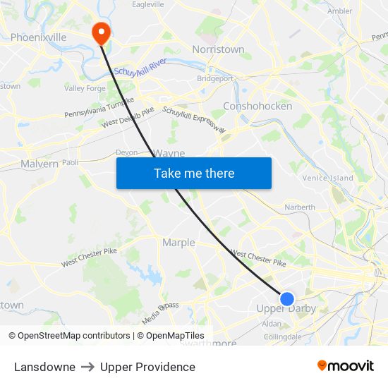 Lansdowne to Upper Providence map