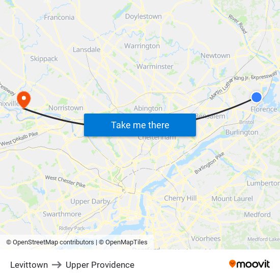 Levittown to Upper Providence map