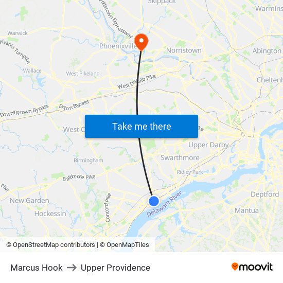 Marcus Hook to Upper Providence map
