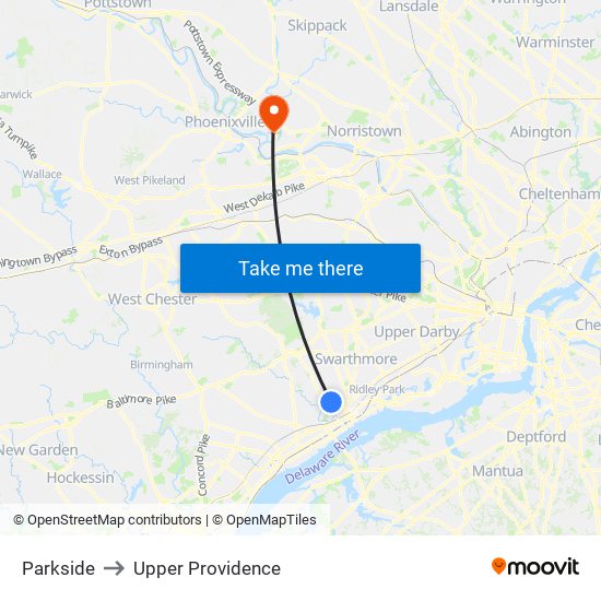 Parkside to Upper Providence map