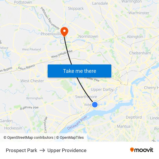 Prospect Park to Upper Providence map