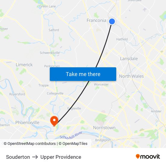 Souderton to Upper Providence map