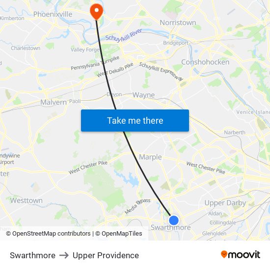 Swarthmore to Upper Providence map