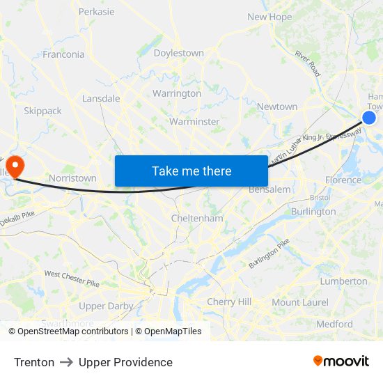 Trenton to Upper Providence map