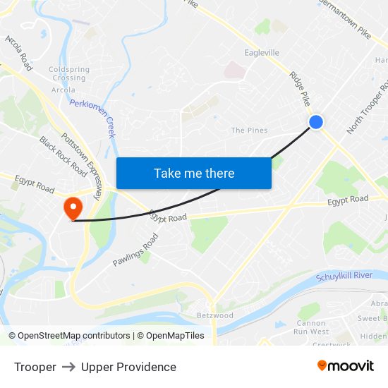 Trooper to Upper Providence map