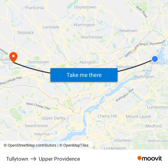 Tullytown to Upper Providence map