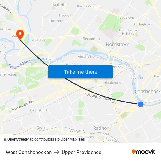 West Conshohocken to Upper Providence map