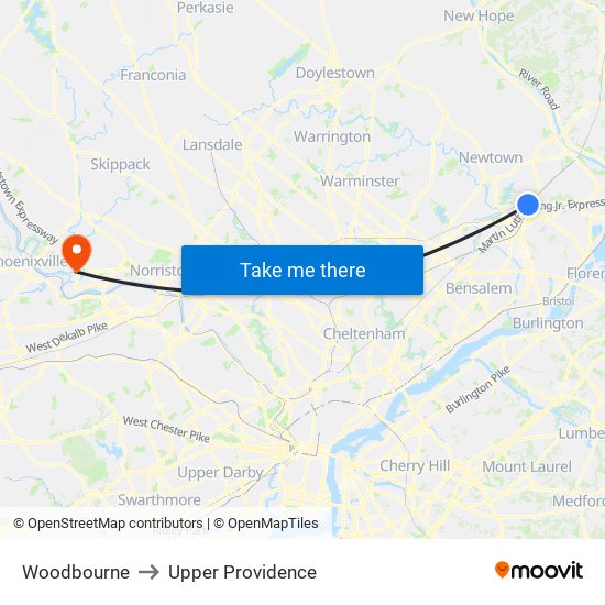 Woodbourne to Upper Providence map