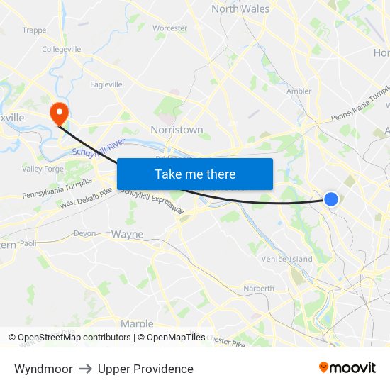 Wyndmoor to Upper Providence map