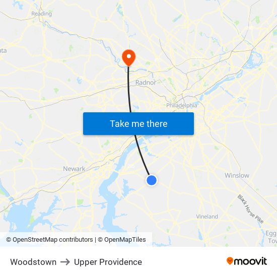 Woodstown to Upper Providence map
