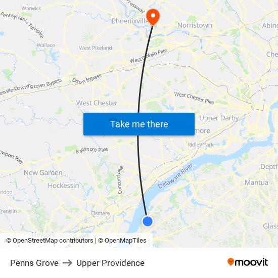 Penns Grove to Upper Providence map