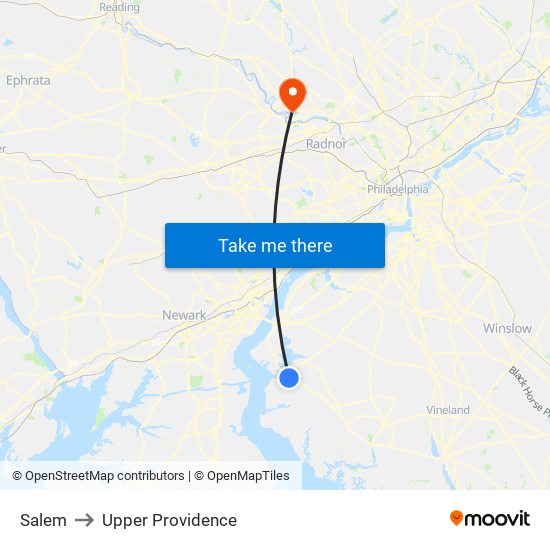 Salem to Upper Providence map