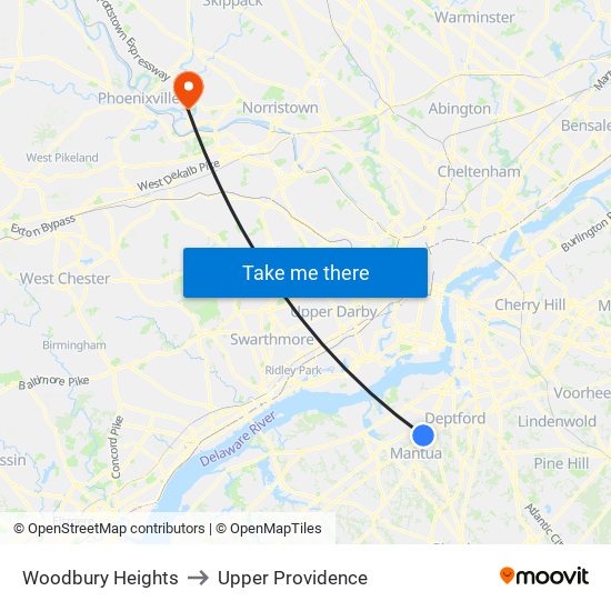 Woodbury Heights to Upper Providence map