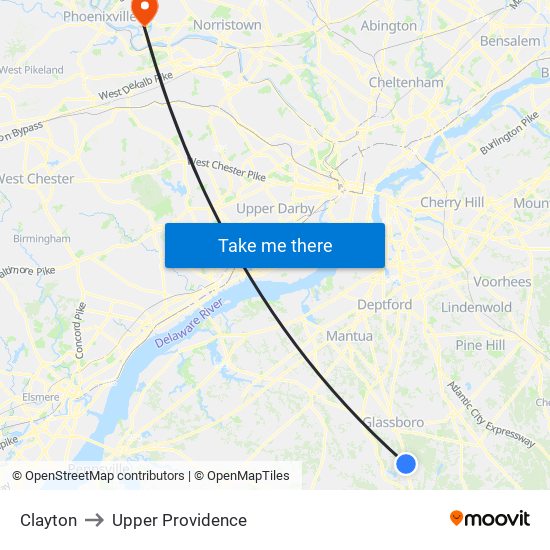 Clayton to Upper Providence map