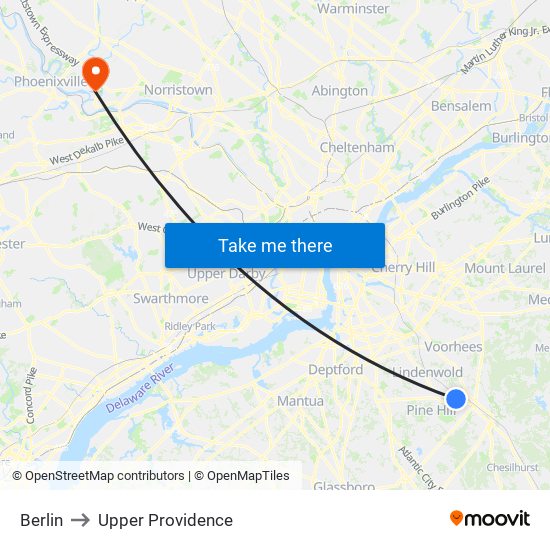 Berlin to Upper Providence map