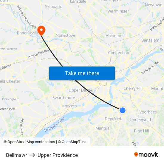 Bellmawr to Upper Providence map