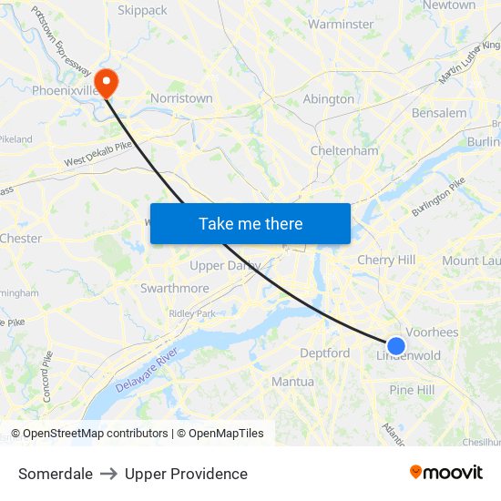 Somerdale to Upper Providence map