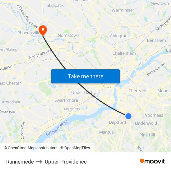 Runnemede to Upper Providence map