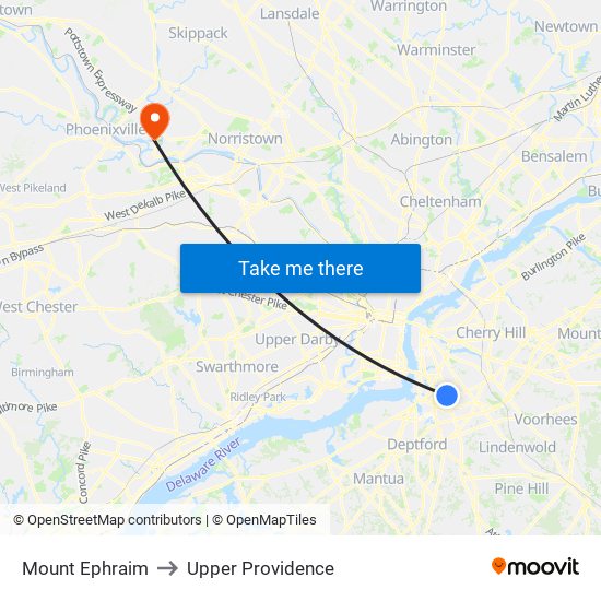 Mount Ephraim to Upper Providence map