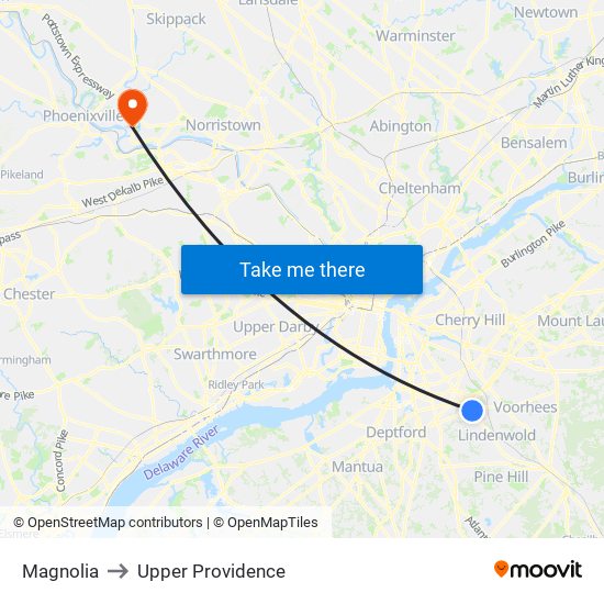 Magnolia to Upper Providence map