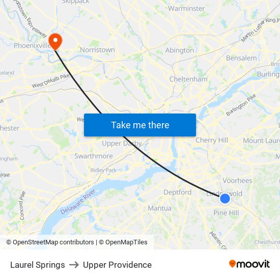 Laurel Springs to Upper Providence map