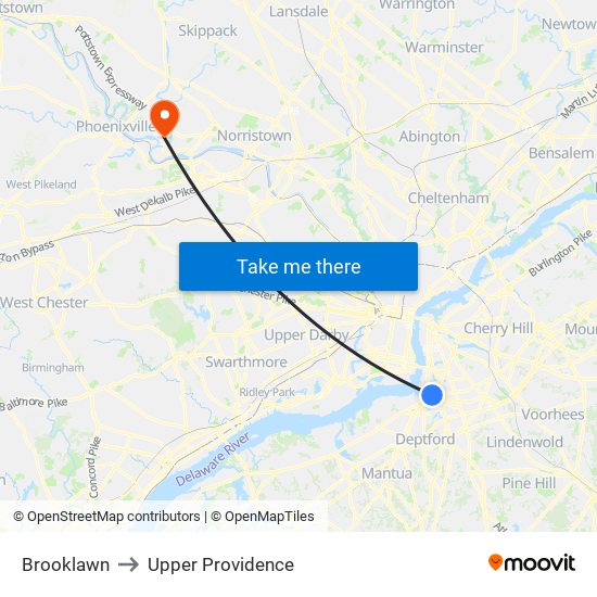 Brooklawn to Upper Providence map