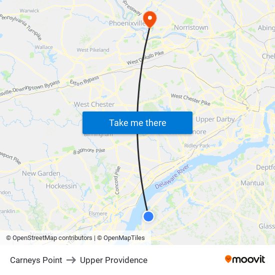 Carneys Point to Upper Providence map