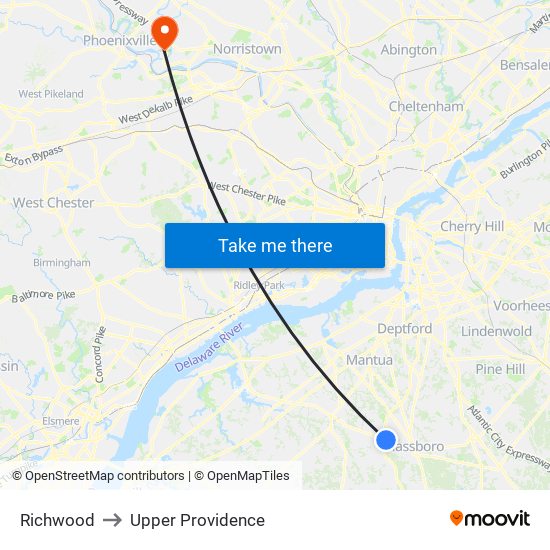 Richwood to Upper Providence map
