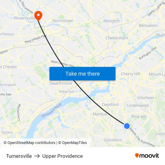 Turnersville to Upper Providence map