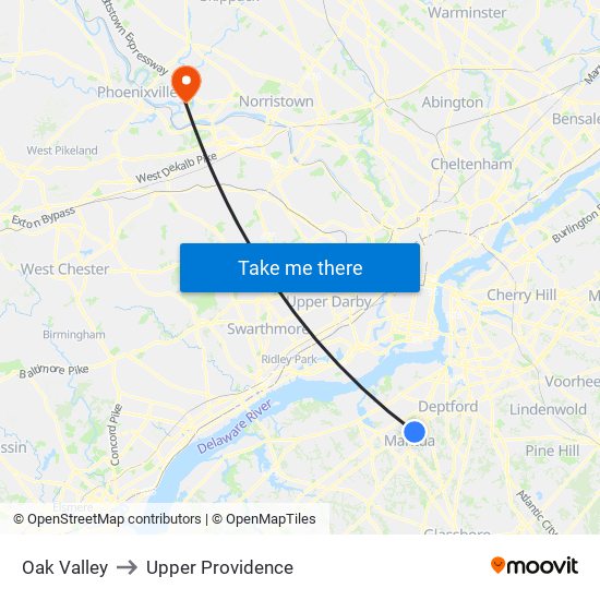 Oak Valley to Upper Providence map