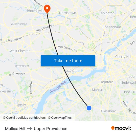 Mullica Hill to Upper Providence map