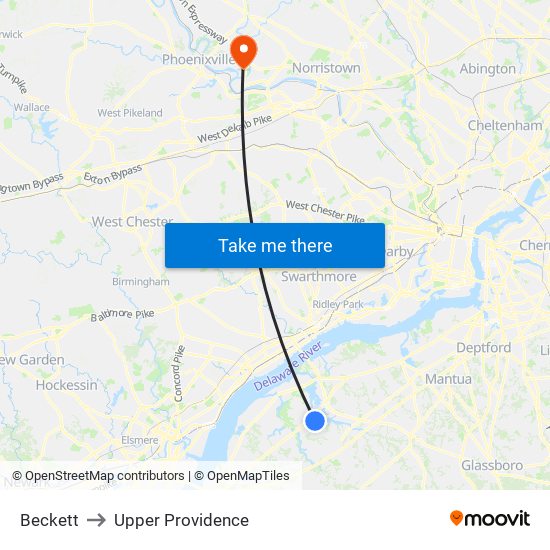 Beckett to Upper Providence map