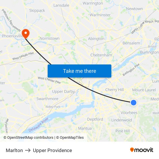 Marlton to Upper Providence map