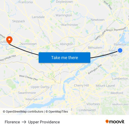 Florence to Upper Providence map