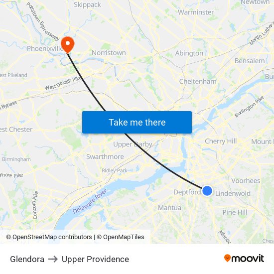 Glendora to Upper Providence map