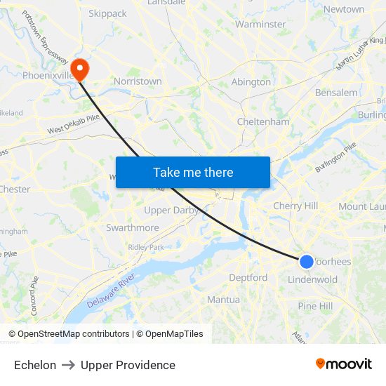 Echelon to Upper Providence map