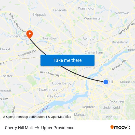 Cherry Hill Mall to Upper Providence map